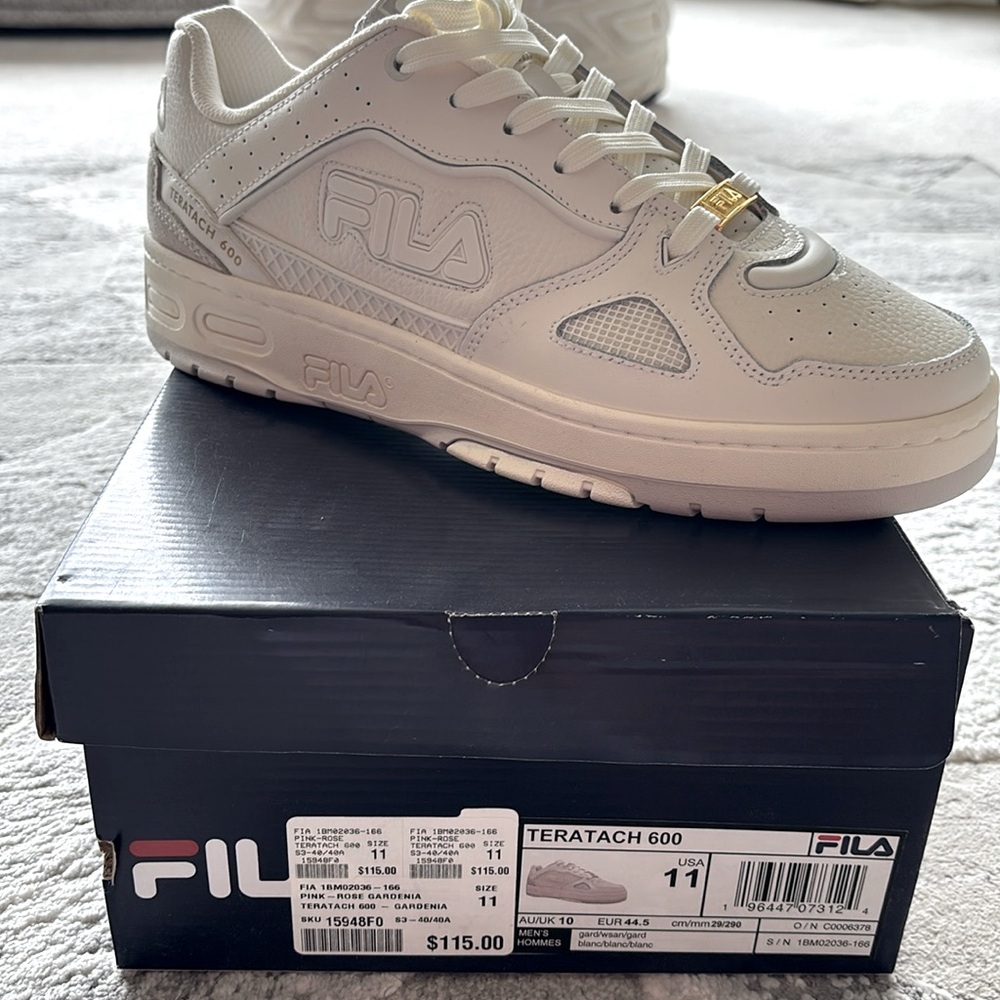 White and Gold FILA Teratach 600 Sneakers